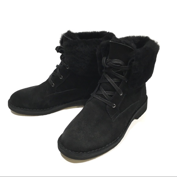 UGG Weylyn Shearling Cuff Ankle Boots -Black Suede -US 9.5 -NEW - Picture 5 of 8